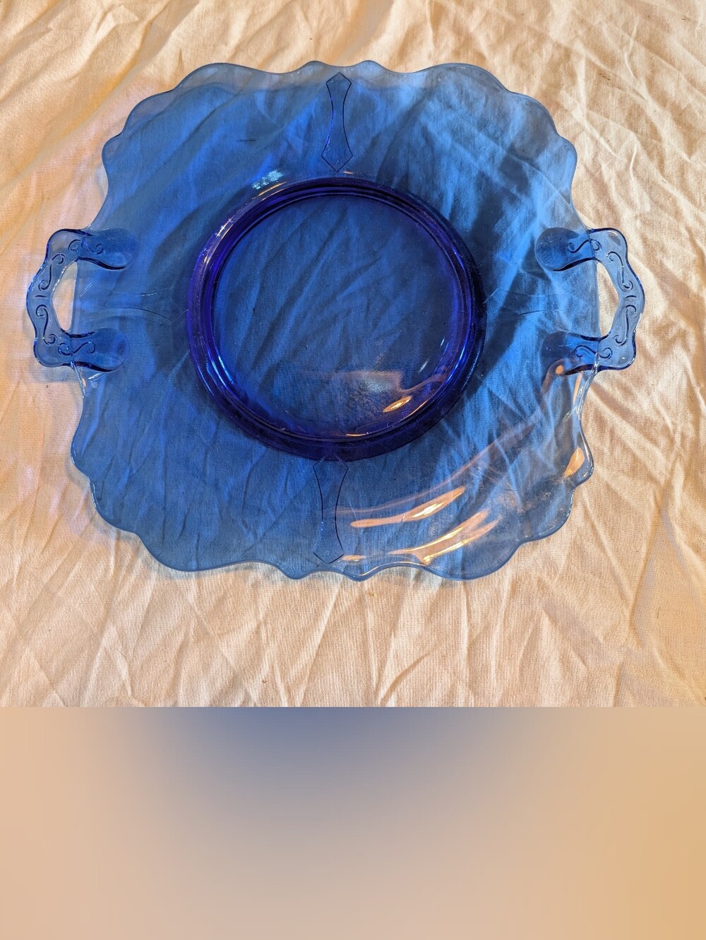 2/30$ Vintage Cobalt Blue Glass Serving Tray with Handles